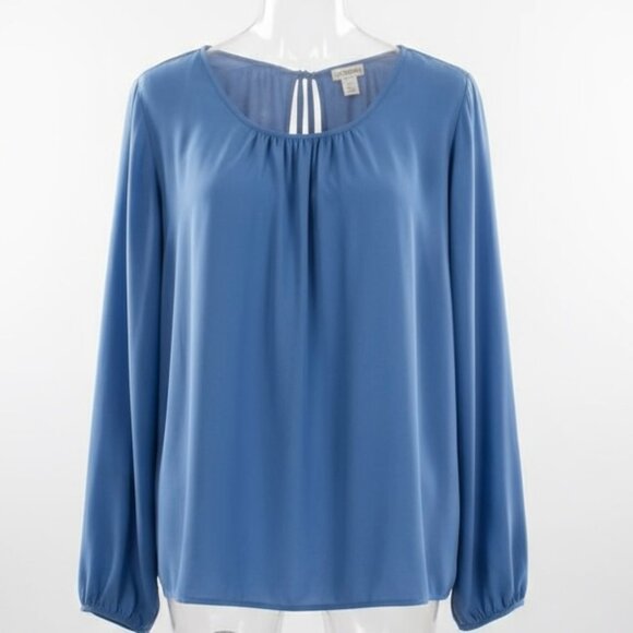 NWOT JCrew Blouse Woman's 22 Plus sz Light Blue Sheer Back Peephole tie - Picture 1 of 9